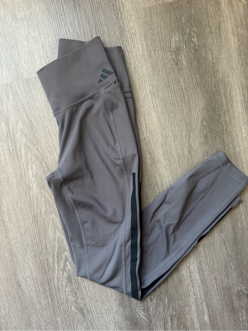 adidas women’s Gray Athletic Leggings with Side Stripe